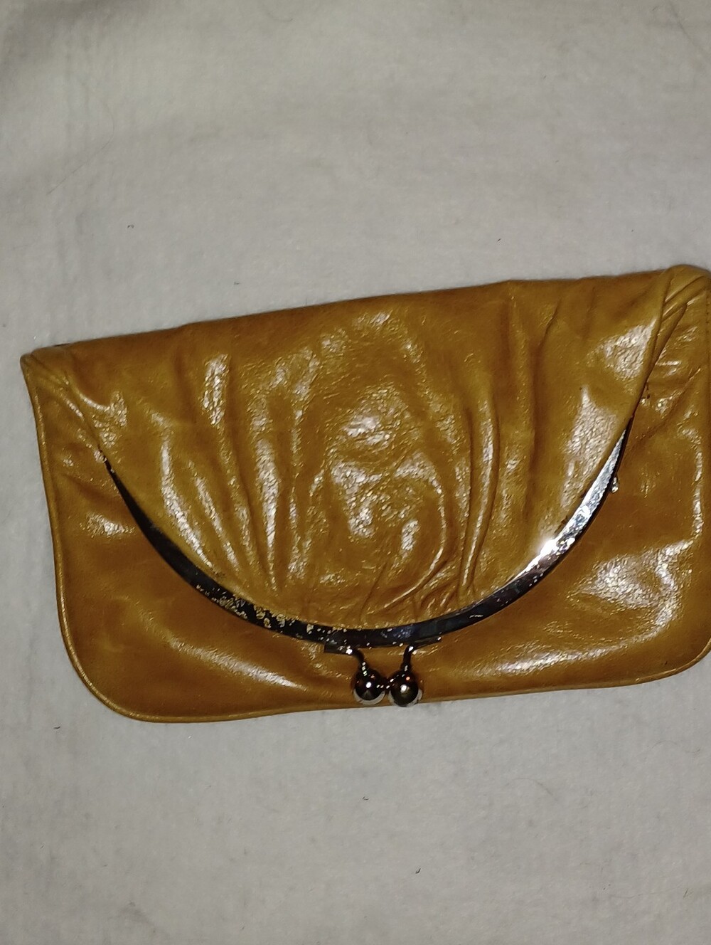 HOBO Mustard Yellow Leather Clutch with Metallic Accent